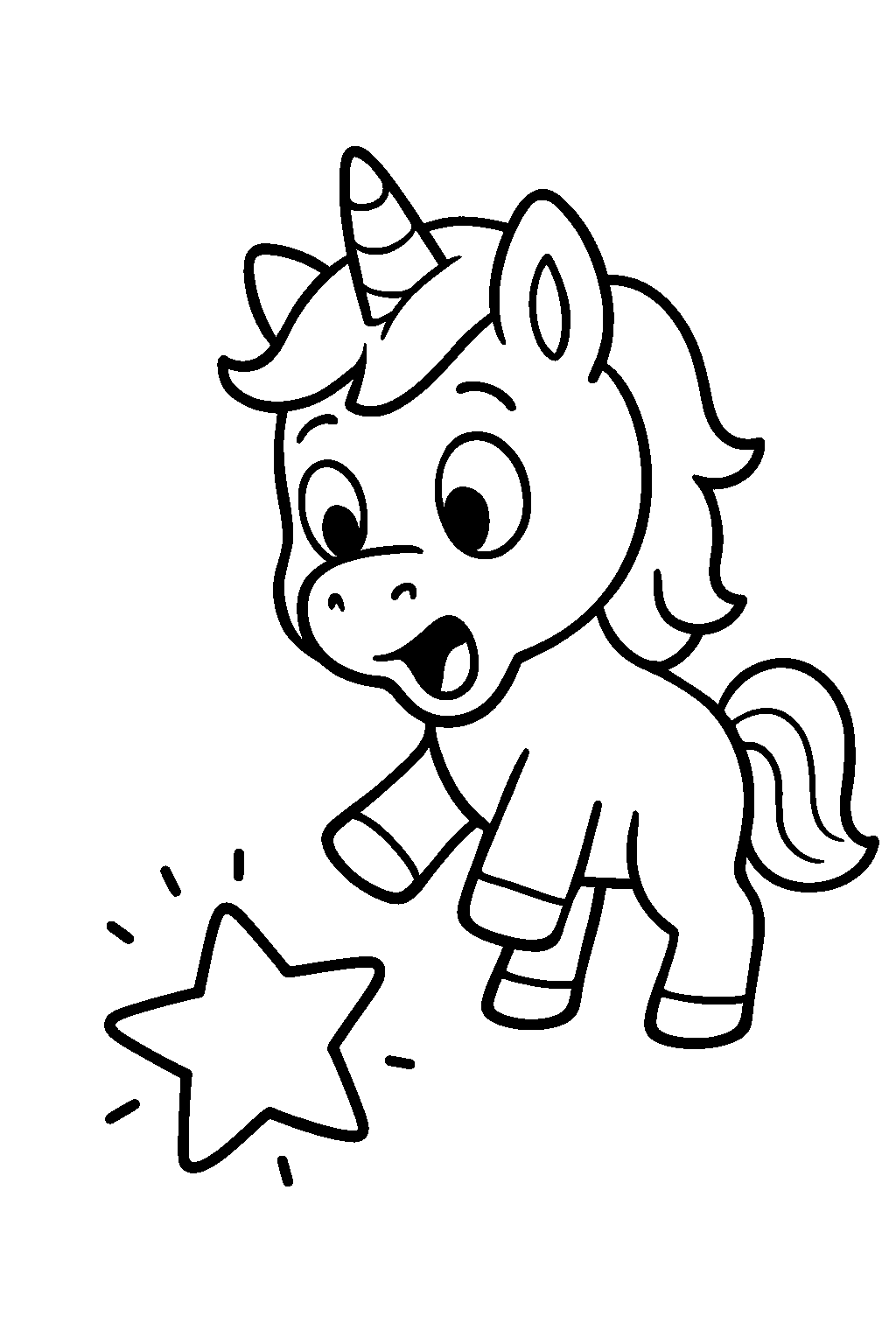 Then one day, the unicorn found a big shining star! It sparkled and glowed with a beautiful bright light.
