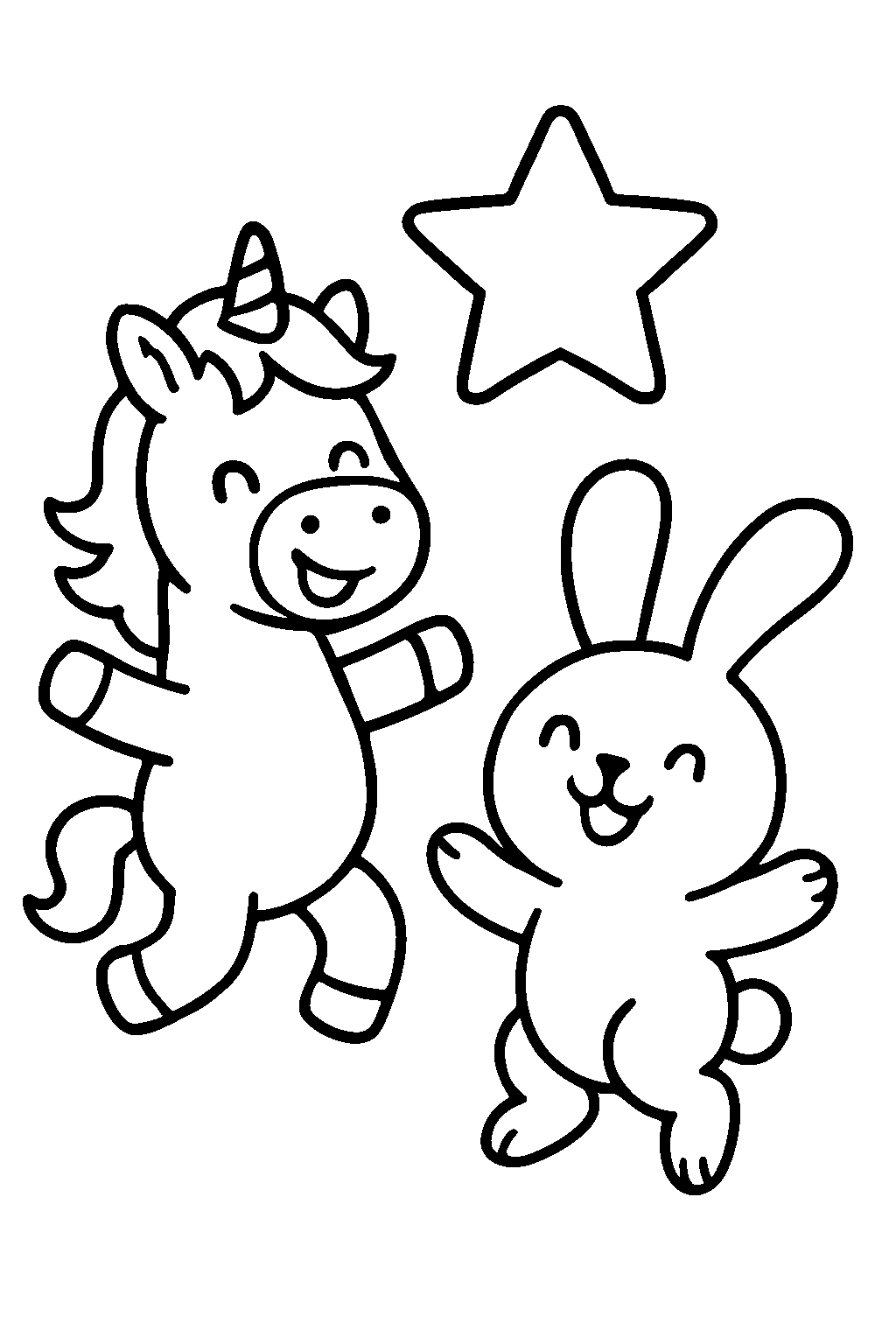 The unicorn and all his friends played with the star together. It was the best day ever!