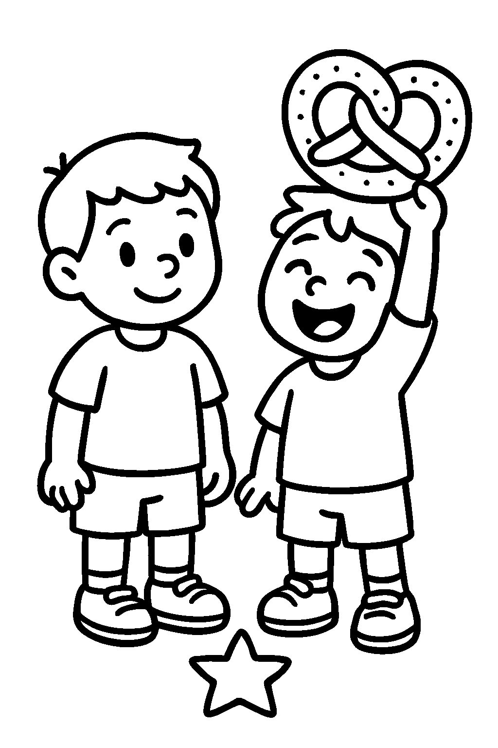 In Germania, Marco incontra Hans che porta un grande bretzel. I due bambini ridono insieme!